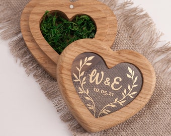 Heart wooden ring box for wedding ceremony | Custom ring bearer box | Personalized wooden ring holder | Rustic ring pillow custom |