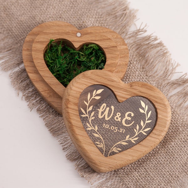 Heart wooden ring box for wedding ceremony | Custom ring bearer box | Personalized wooden ring holder | Rustic ring pillow custom |