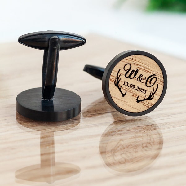 Cufflinks for men Groomsmen proposal box, Holz manschettenknöpfe, wooden wedding Black engraved groom cufflinks,  father of the bride gifts