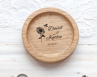 Round Wood Ring Tray for Wedding ceremony, wedding wooden ringkissen  5th Wedding Anniversary for Husband Wife, Gift Newly Engaged Couples