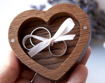 Personalized Heart Oak Wedding Ring Box: Custom Engraved Acrylic