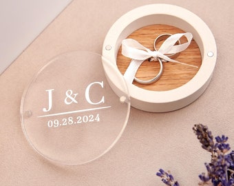 Personalized Oak Wedding Ring Bearer Box: Gypsum Ring Pillow SG