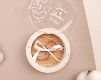 Personalized Oak Wedding Ring Box: Keepsake Ceremony Ring Holder U2