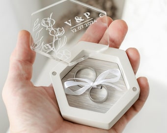 Personalized Wooden Ring Box: Hexagon Wedding Ring Holder
