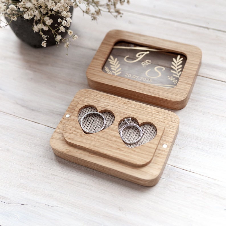 Wedding Ring box for ceremony, engagement ring box, custom wooden ring bearer pillows, Personalized mountains ring holder, ring bearer box image 2