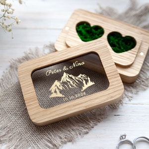 Wedding Ring box for ceremony, engagement ring box, custom wooden ring bearer pillows, Personalized mountains ring holder, ring bearer box image 10