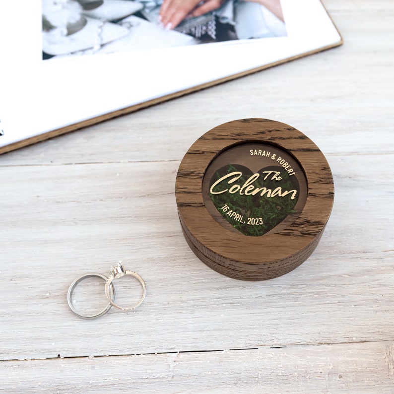 Customized Ring holder for wedding ceremony ring pillow wooden, 1st anniversary gift for wife, personalized heart engagement ring box image 7