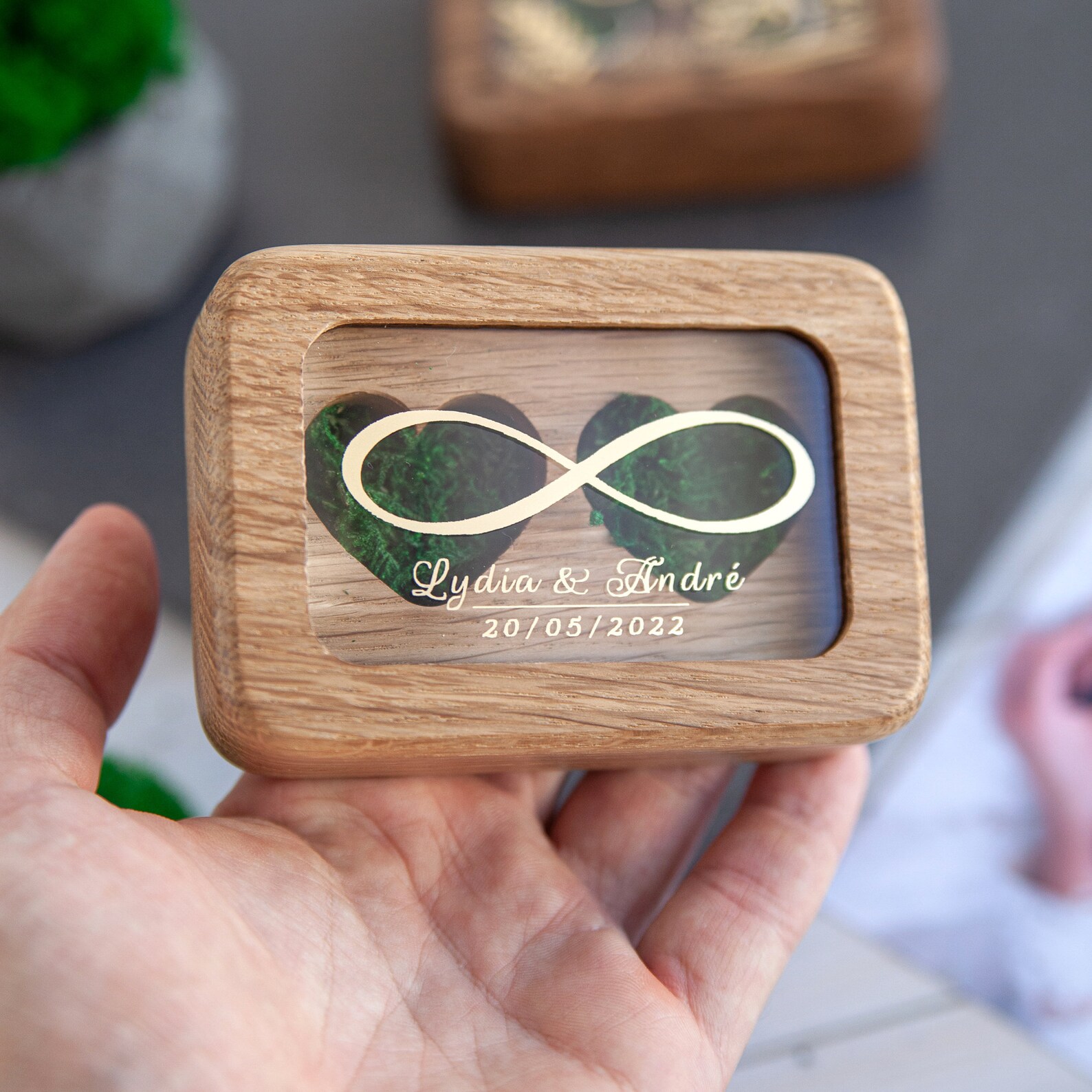 Personalized Wedding Ring Box, Square Custom Wooden Ring Holder, Engraved Engagement Ring Box...