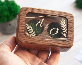 Wooden ring box for wedding ceremony | Personalized  ring bearer box | engagement ring  box | Rustic ring pillow, double ring holder wooden