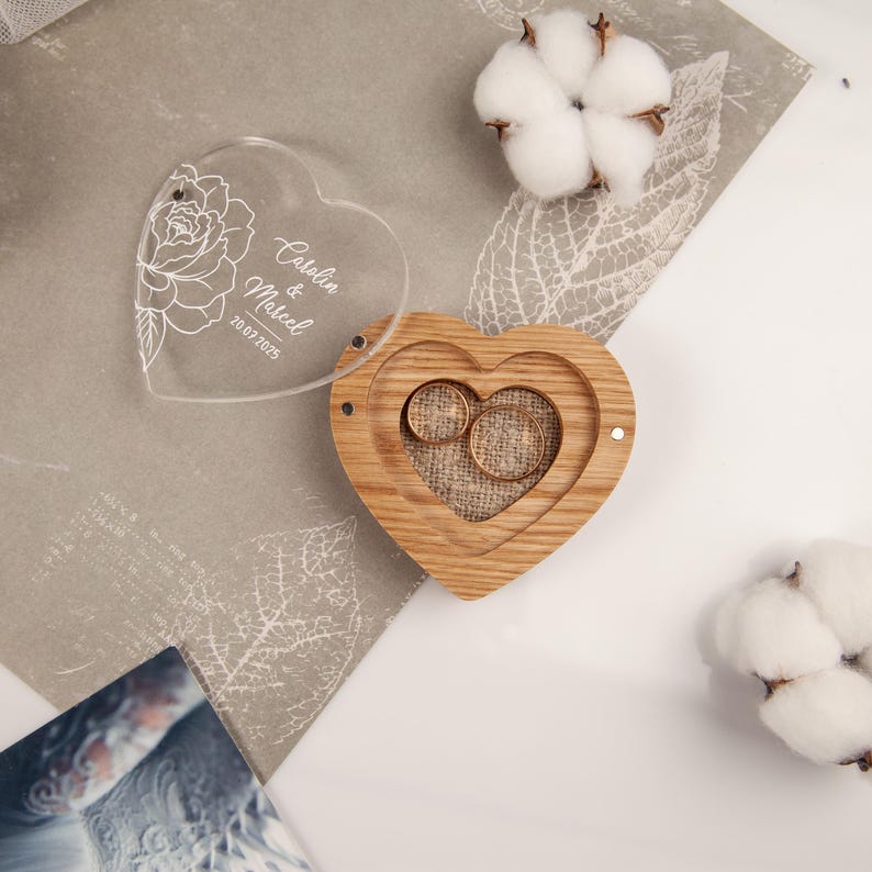 Caja de madera para anillos, caja personalizada para anillos de boda, caja para portador de anillos para ceremonia SG imagen 9