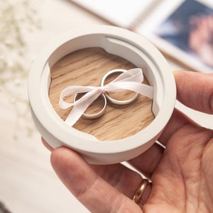 Scatola per anelli in gesso per cerimonia nuziale, cuscini porta-anelli personalizzati, scatola per anelli di fidanzamento solare personalizzata Hölzerne Ringbox Infinity immagine 3