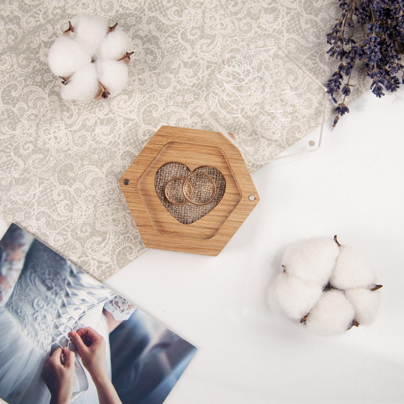Caja de madera para anillos, caja personalizada para anillos de boda, caja para portador de anillos para ceremonia SG imagen 5