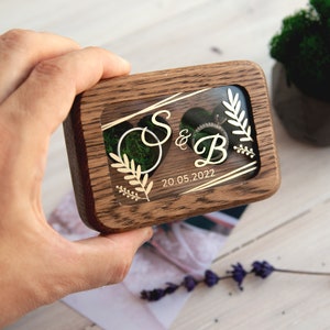 Ringschatulle aus Holz für die Trauung, Ringkissen aus Holz mit Ringkissen und Ringkissen für Hochzeiten Bild 9