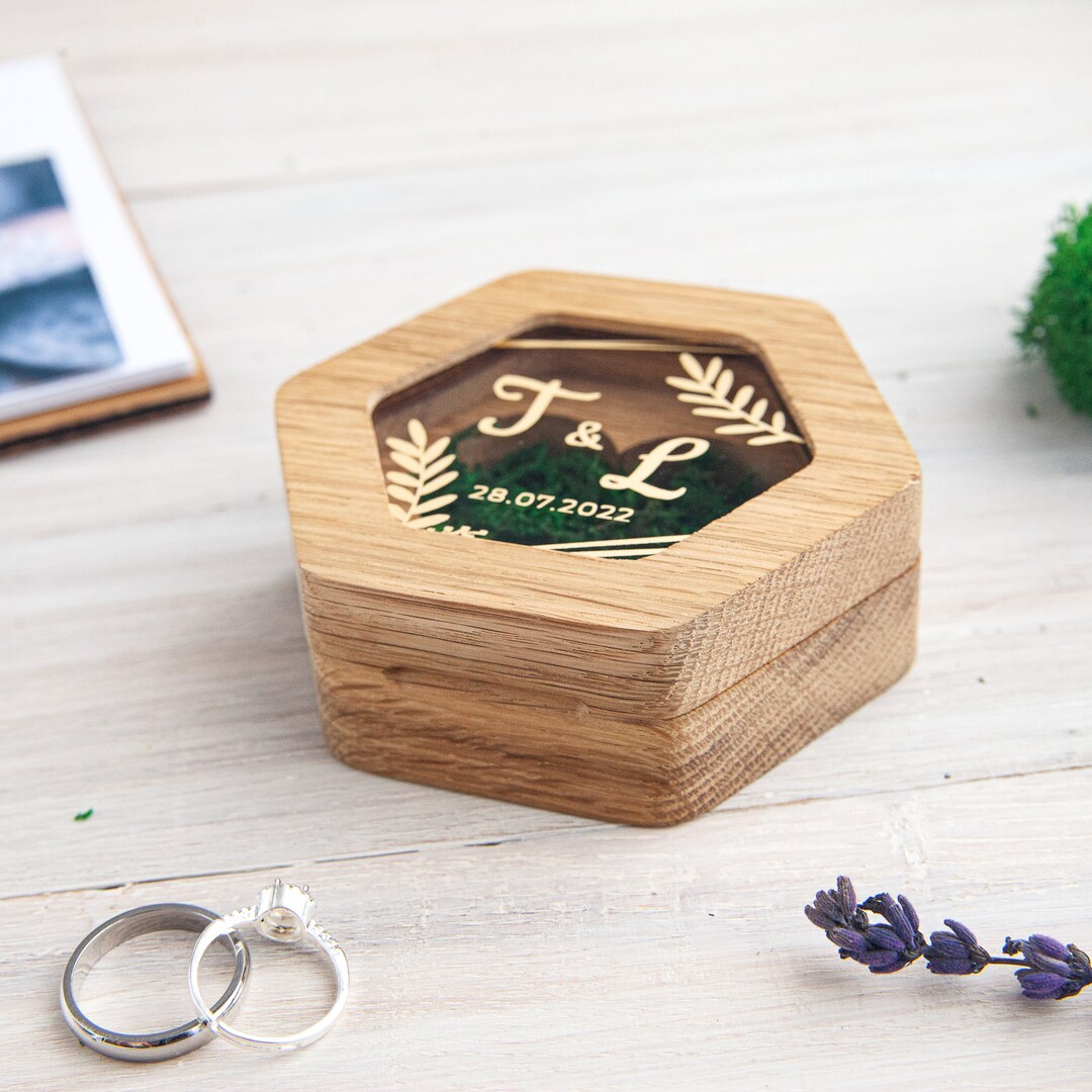Personalised Wedding Ring Box Engraved Wood Ring Bearer Engagement Ring  Holder | eBay