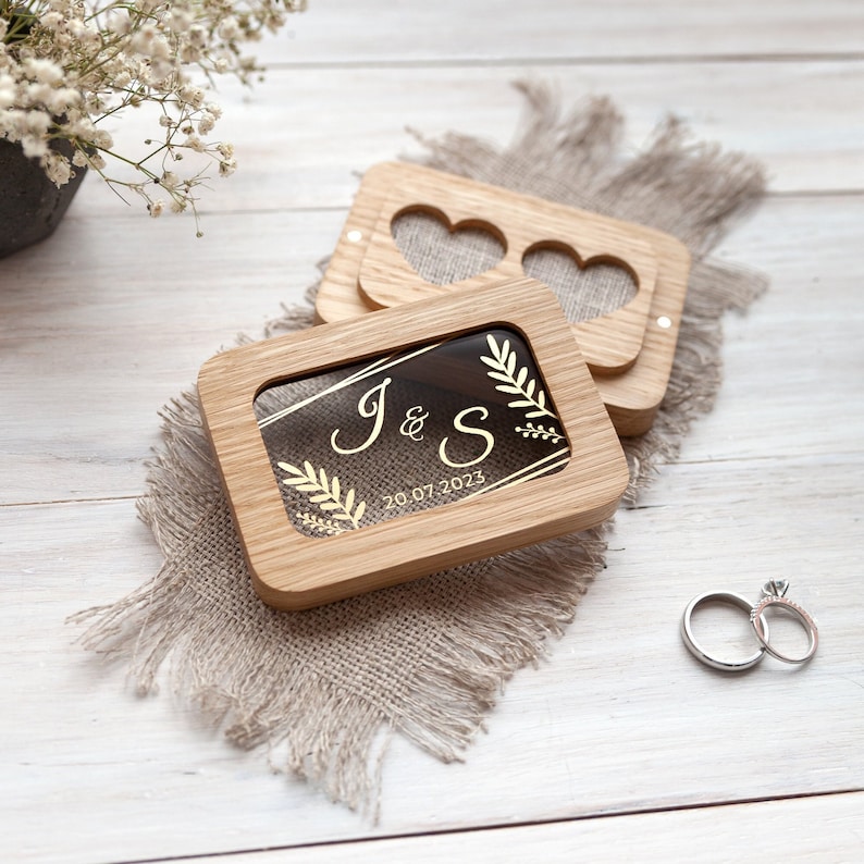 Wedding Ring box for ceremony, engagement ring box, custom wooden ring bearer pillows, Personalized mountains ring holder, ring bearer box Natural