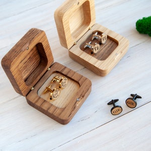 Groomsmen proposal box cufflinks for men, Сustom wooden cufflinks for Father of the bride, engraved initial cufflinks, Wedding cufflinks box