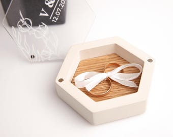Personalized Oak Wedding Ring Box: Hexagon Acrylic Ring Holder