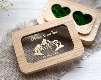 Wooden Ring box for wedding ceremony, custom wood ring bearer pillows, Personalized mountains wedding ring holder,  engagement ringbox 30.01