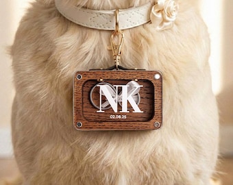 Wooden Dog Ring Box with Engraved Lid: Oak Wedding Box DF