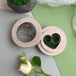 Boîte à bagues de fiançailles pour cérémonie de mariage, ringkissen, porte-bague de fiançailles en or personnalisé boîte à bagues en bois hochzeit, bague Hölzerne en verre image 4