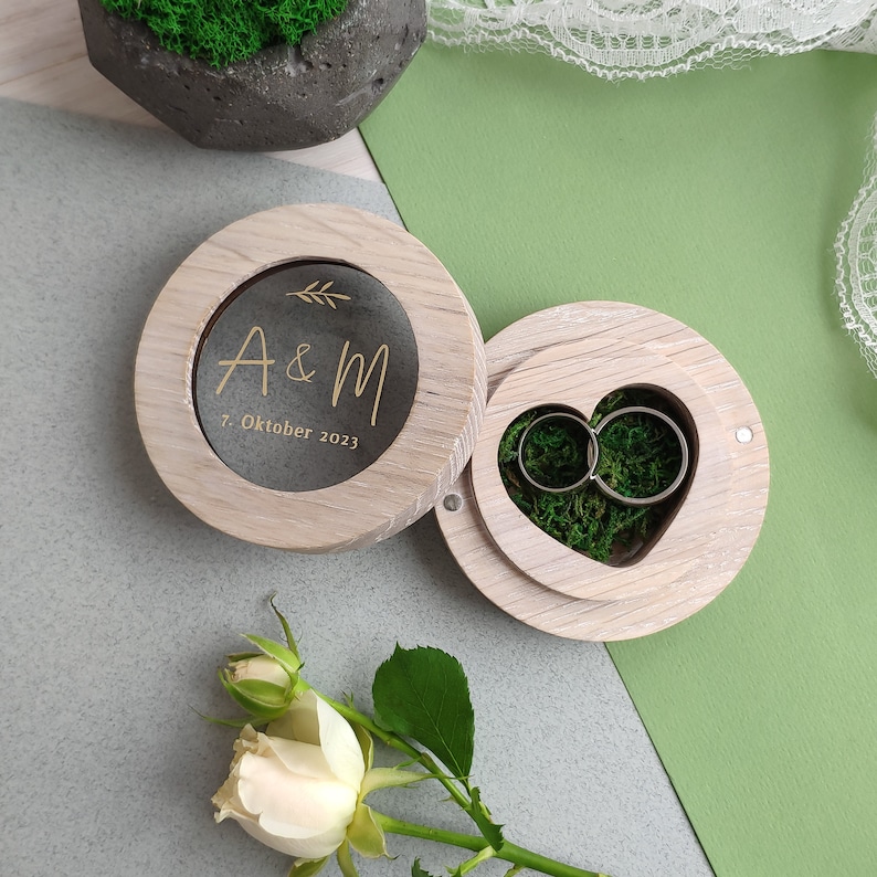 Verlobungsringkästchen für die Trauung, Ringkissen, Ringkissen hochzeit, Hölzerne Ringkissen aus Glas, Ringkissen, Ringkissen, Handarbeit Bild 4