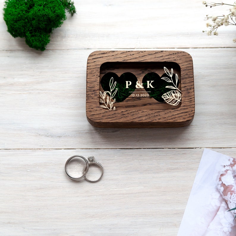 Wedding Ring box for ceremony, engagement ring box, custom wooden ring bearer pillows, Personalized mountains ring holder, ring bearer box zdjęcie 8