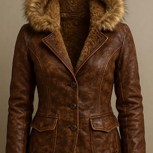 Brown Hooded Bomber Leather Jacket For Women-Women&#39;s Distressed Leather Coat-Vintage Style RAF Aviator Women&#39;s Leather Blazer-Gift For Her