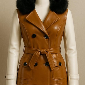 Women&#39;s Hooded Bomber Leather Jacket-Custom Made Women&#39;s Shearling Real Leather Coat-Stylish Fur Leather Coat For Women-Luxury Gift For Her