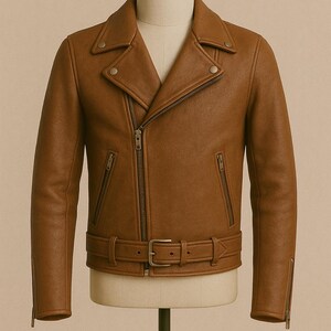 Men&#39;s Brown Leather Jacket-Motorcycle Style Leather Jacket-Real Sheepskin Leather Jacket-Gift From Her-Custom Vintage Men Leather Jacket