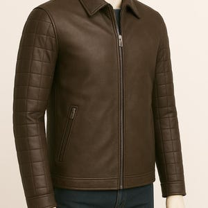 Men&#39;s Brown Leather Jacket-Handmade Custom Street Wear For Men-Men&#39;s Café Racer Style Jacket-Genuine Lambskin Leather Jacket For Gent&#39;s