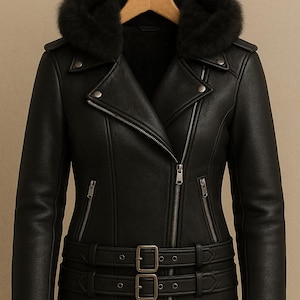 Women&#39;s Black B3 Hooded Bomber Leather Jacket-Women&#39;s Flying Aviator Leather Jacket-Vintage Inspired Genuine Sheepskin Women&#39;s Leather Coat