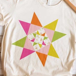 Quilt Block T-Shirt, Abendstern Morgenstern Quilt Block Shirt, Quilt Tshirt mit Blumendruck, Cottage Core Kleidung, Cottagecore Geschenk für Mama