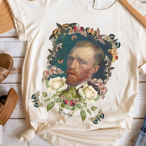Vincent Van Gogh Shirt, Dark Academia Aesthetic Tshirt, VanGogh Self Portrait Tee, Moth Shirt, Flowers Shirt, Cottage Core Clothing, Bestie
