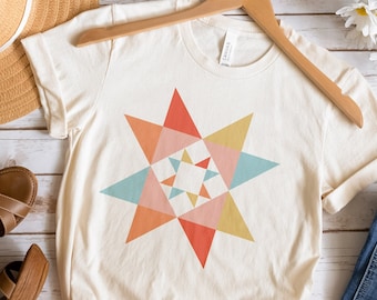 Quilt block shirt, evening star morning star quilt block shirt,  crafting tshirt, quilting gift for mom quilter, cottage core clothing