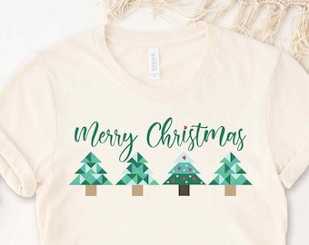 Christmas Tree Quilt Block Shirt, Quilt Tshirt, Quilting Christmas Tee, Quilter Christmas Gift, Cottage Core Christmas Shirt, Green Tree Top
