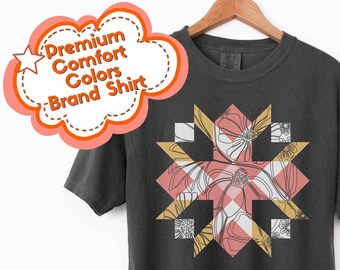 Quilt Block Shirt, Cottage Core Comfort Colors Tshirt, Minimalist Wildflower Quilt Block Shirt, Quilt Retreat Shirt, Graphic Tee