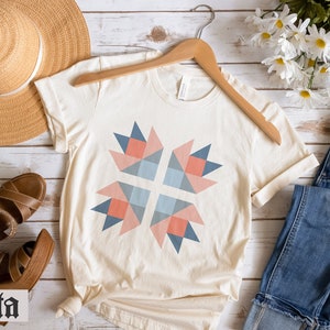 Quilt block shirt, bear paw quilt square tee, neutral tshirt for her, quilting gift for mom quilter, cottage core clothing, cottagecore