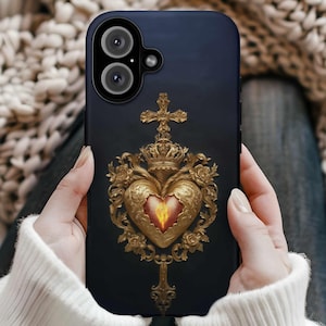 Sacred Heart Iphone Case, Blessed Heart Of Jesus Magsafe Phone Case, Catholic Gift For Him, Gothic Religious Phone Cover