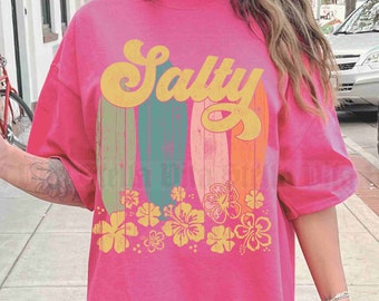 Surf Shirt, Beachy Salty Comfort colors Tshirt, Coconut Girl Tee, Hibiscus Flower Tshirt, Beach Cover Up, Gift for Women