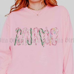 Candy Cane-kerstshirt met lange mouwen, schattig kerstsweater, comfortabele kleuren Maximalista, Rainbow Candy Cane-shirt Tis the Season Merry