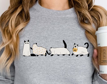 Ghost Cat Halloween Sweatshirt, Ghost Cat Shirt, Halloween Sweater,  Halloween Cat Shirt, Cat Lover Shirt, Black Cat Shirt, Spooky Season