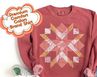 Quilt Block Sweatshirt, Cottage Core Comfort Colors Sweatshirt, Wildflower Quilt Block Shirt, Quilt Retreat Shirt, Graphic Tee