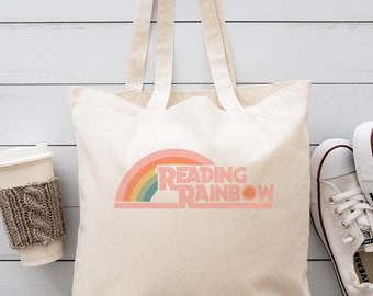 Bolso de mano inspirado en la lectura de arcoíris, bolso de biblioteca para libros, regalo para mamá, regalo para maestra, regalo para bibliotecaria, Día de la Madre