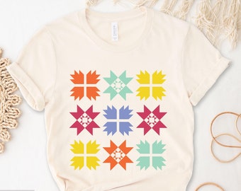 Quilt Shirt, Fall Quilt Block Tshirt, 9 Block Quilter Shirt, Gift for Quilter, Minimalist, Maximalist, Matisse Influenced, Cottage Core