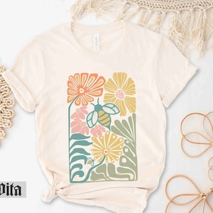 Bee Shirt, Wild Flower Shirt, Nature Shirt, Teacher shirt, Inspirational shirt, Mom shirt, No text, Matisse Style, Cute Women Tshirt