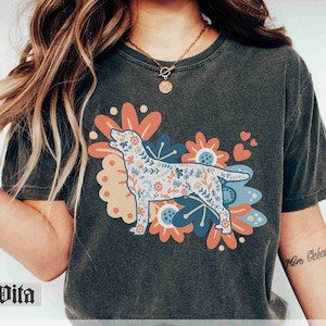 Boho Wild Flower Dog Comfort Colors Shirt, Folk Art Floral Labrador Tshirt, Flower Dog Mom Shirt, Vet Tech Tshirt, Animal Lover Shirt