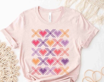 Valentine Quilt Shirt, Valentine Gift for Quilter, Heart Quilt Block Shirt, Cute Valentine Tee, Hugs and Kisses Pattern