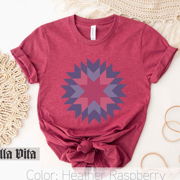 T-shirt quiltblok, quilttops, juweeltint herfstkleuren, Homestead Star-quiltblokshirt, shirt Cottage Core, quiltshirt voor quiltretraite