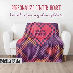 Manta a cuadros con carta personalizada para hija, de mamá a papá, felpa de terciopelo estilo retro con forma de corazón, regalo de quimioterapia contra el cáncer