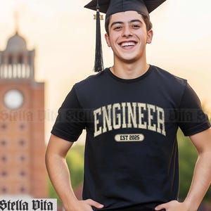 Kundengerechtes Abschluss-T-Shirt der Techniker für neuen College-Graduat, Glückwunsch-Technik Est Datums-Hemd, Uni-Schriftart, Unisex Jersey-T-Stück